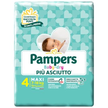 pampers baby dry maxi taglia 4 (7-18 kg) 19 pannolini